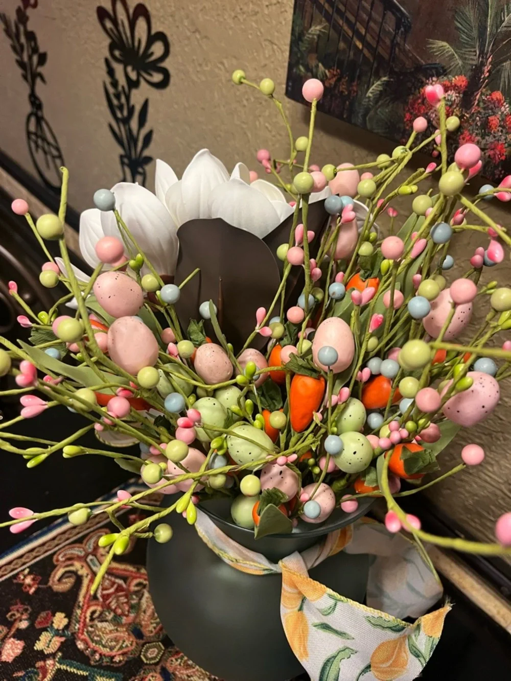 Floral Magnolia Spring Berry Arrangement with Yellow Ribbon - Home Accents